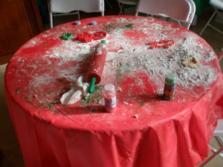 Table covered with dough and flour